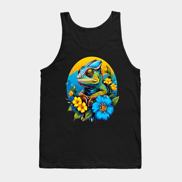 Chameleon Surrounded by Vibrant Spring Flowers Tank Top by BirdsnStuff